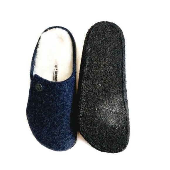 Birkenstock Zermatt Shearling Lined Slide Slippers Kids Size L1 EU32 Dark Blue - Picture 8 of 9